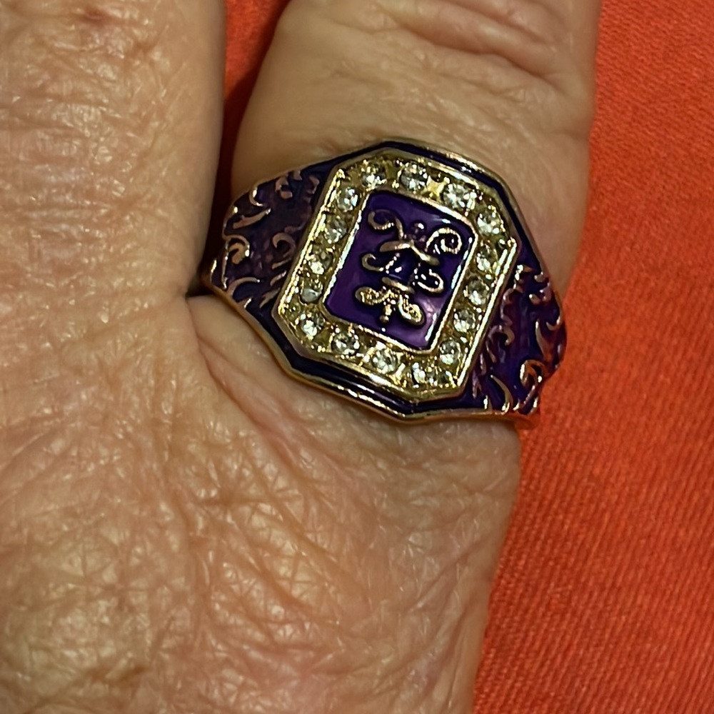 RING Unique Design Crest Look with Pave set Stones (Crystals) Enamel accent